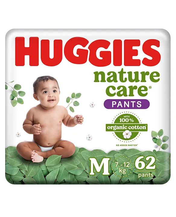Buy Huggies Nature Care Pants, Medium Size (7-12 Kg) Premium Baby Diaper  Pants, 62 Count, Made with 100% Organic Cotton Online at Low Prices in  India 