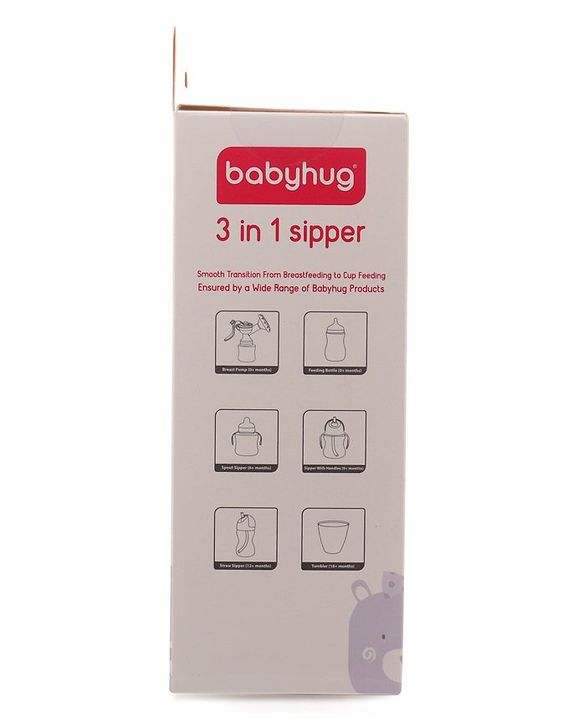 Babyhug 3 in 1 Anti Colic Nipple Spout and Straw Sipper Pink - 270 ml