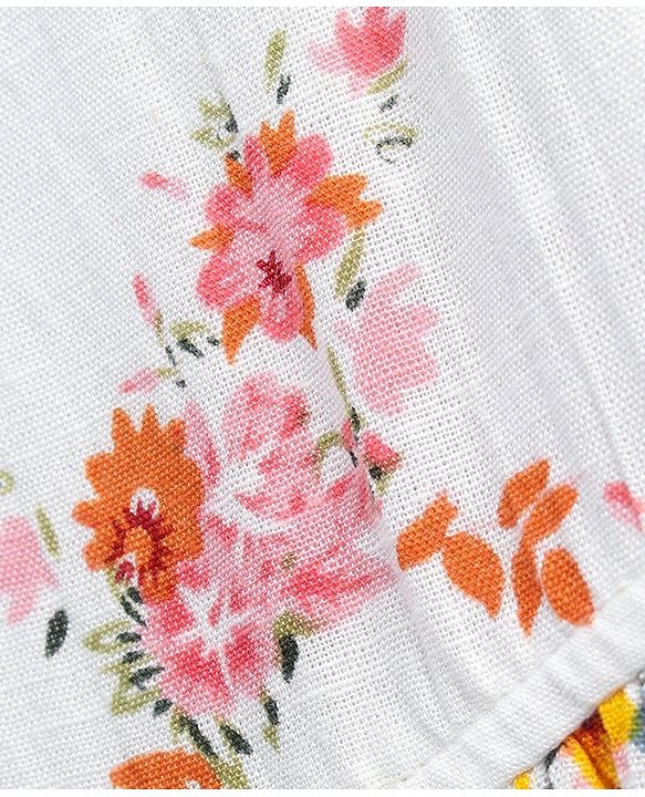 Pine Kids Floral Printed Singlet Frock with Smocked Bodice - White