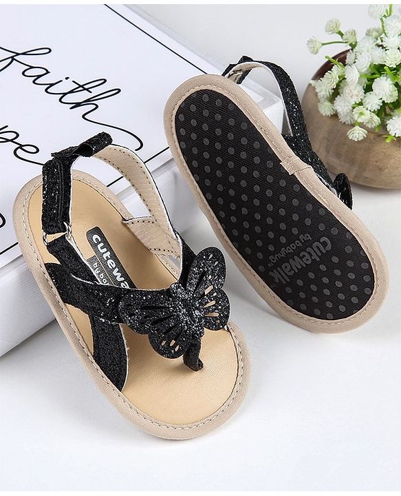 Cute Walk by Babyhug Booties with Butterfly Applique - Black