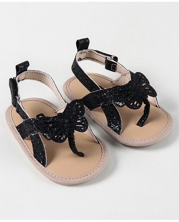 Cute Walk by Babyhug Booties with Butterfly Applique - Black