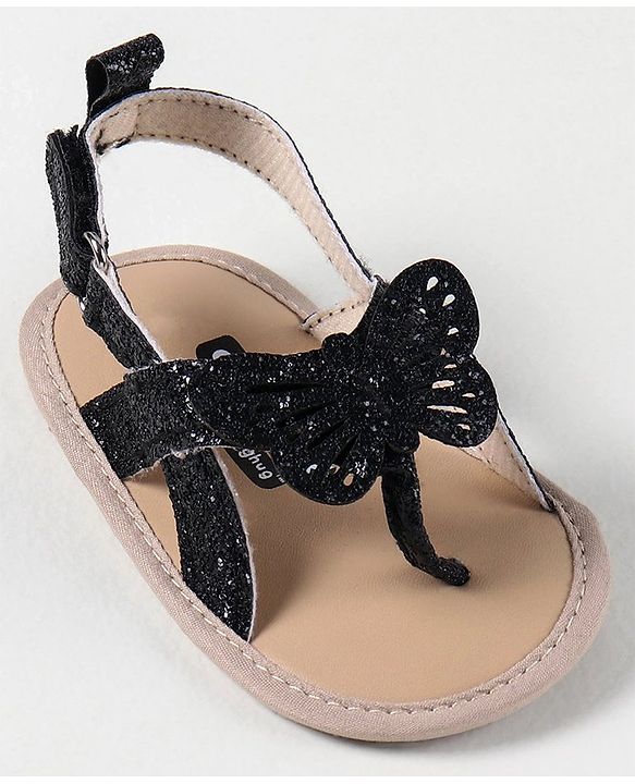 Cute Walk by Babyhug Booties with Butterfly Applique - Black