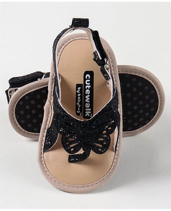 Cute Walk by Babyhug Booties with Butterfly Applique - Black