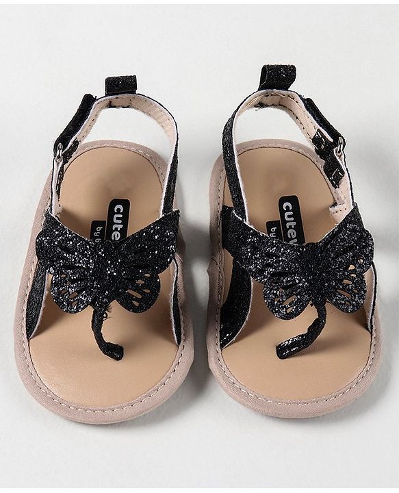 Cute Walk by Babyhug Booties with Butterfly Applique - Black