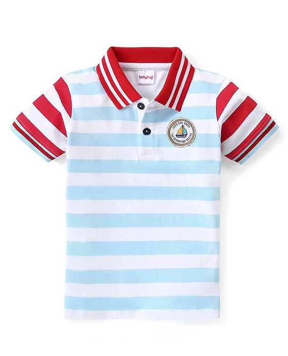 Babyhug Half Sleeves Biowashed Striped Tee - Blue