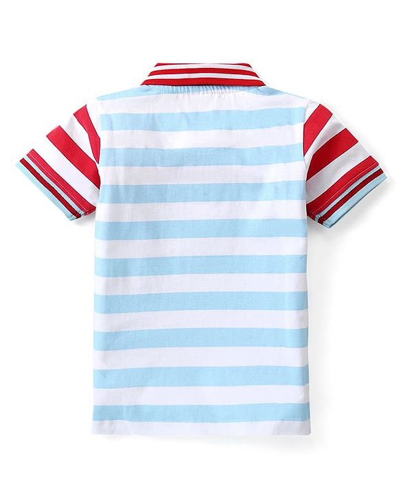 Babyhug Half Sleeves Biowashed Striped Tee - Blue