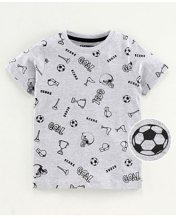 Pine Kids Half Sleeves Bio Wash Tee Football Print - Grey