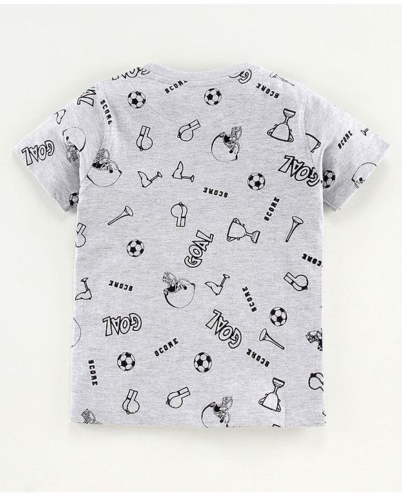 Pine Kids Half Sleeves Bio Wash Tee Football Print - Grey