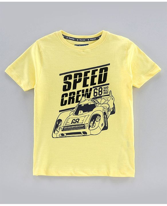 Pine Kids Half Sleeves Tee Racer Car Print - Yellow