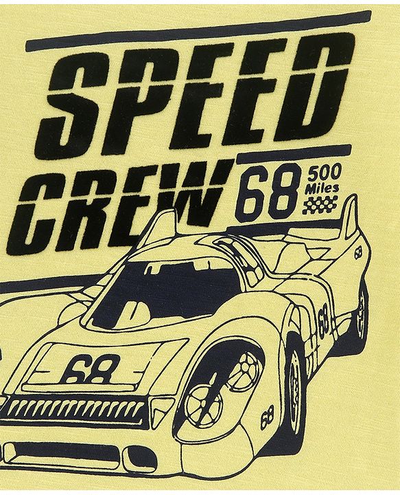 Pine Kids Half Sleeves Tee Racer Car Print - Yellow