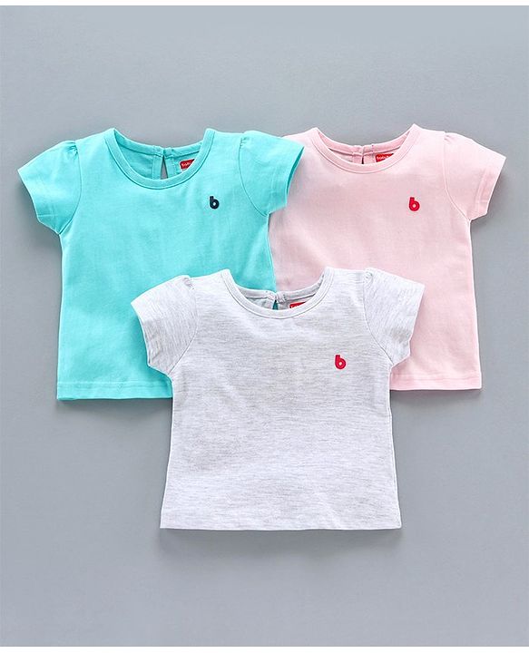 Babyhug Half Sleeves Solid Color Tee Pack of 3 - Pink
