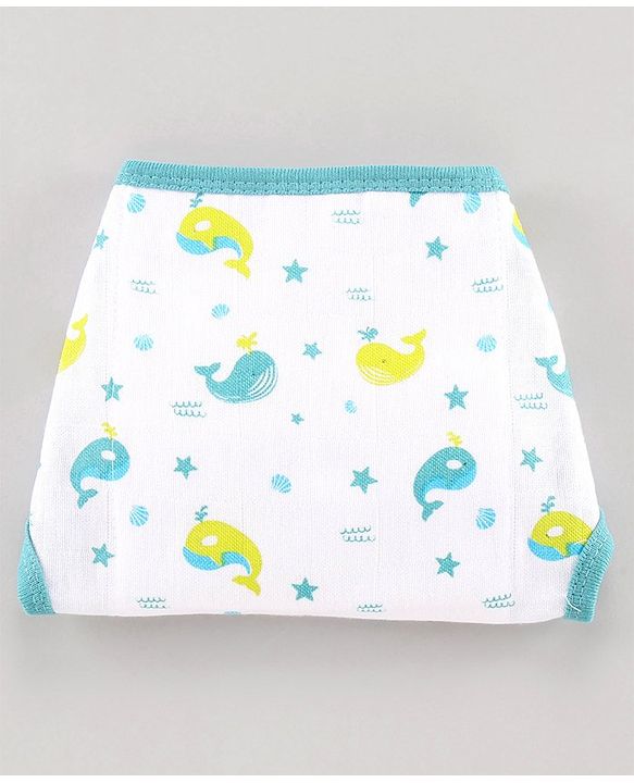 Babyhug Muslin Cloth Nappy Set of 12 Extra Small - Multicolor Whale Print