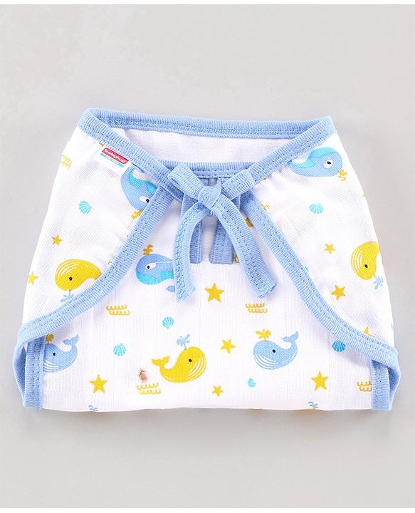 Babyhug Muslin Cloth Nappy Set of 12 Extra Small - Multicolor Whale Print