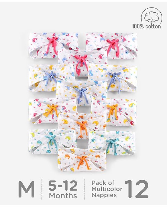 Babyhug Muslin Cloth Nappy Set of 12 Medium - Multicolor Printed