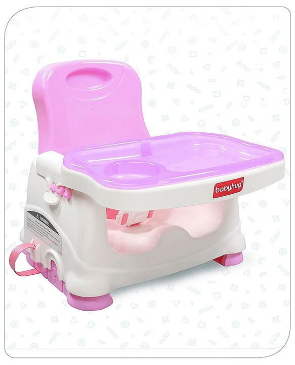 Babyhug 2 in 1 Feeding Chair & Booster Seat - Pink| Easy to Install| Safety Harness| Adjustable Double Food Tray| Durable Sturdy Material| Adjustable Height