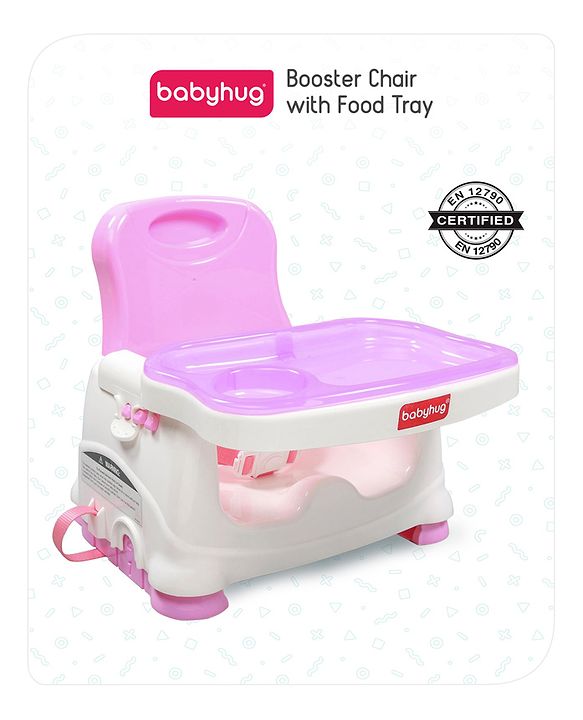 Babyhug 2 in 1 Feeding Chair & Booster Seat - Pink| Easy to Install| Safety Harness| Adjustable Double Food Tray| Durable Sturdy Material| Adjustable Height