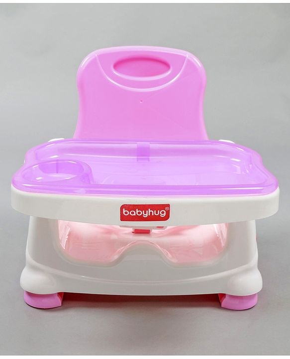 Babyhug 2 in 1 Feeding Chair & Booster Seat - Pink| Easy to Install| Safety Harness| Adjustable Double Food Tray| Durable Sturdy Material| Adjustable Height