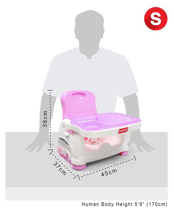 Babyhug 2 in 1 Feeding Chair & Booster Seat - Pink| Easy to Install| Safety Harness| Adjustable Double Food Tray| Durable Sturdy Material| Adjustable Height