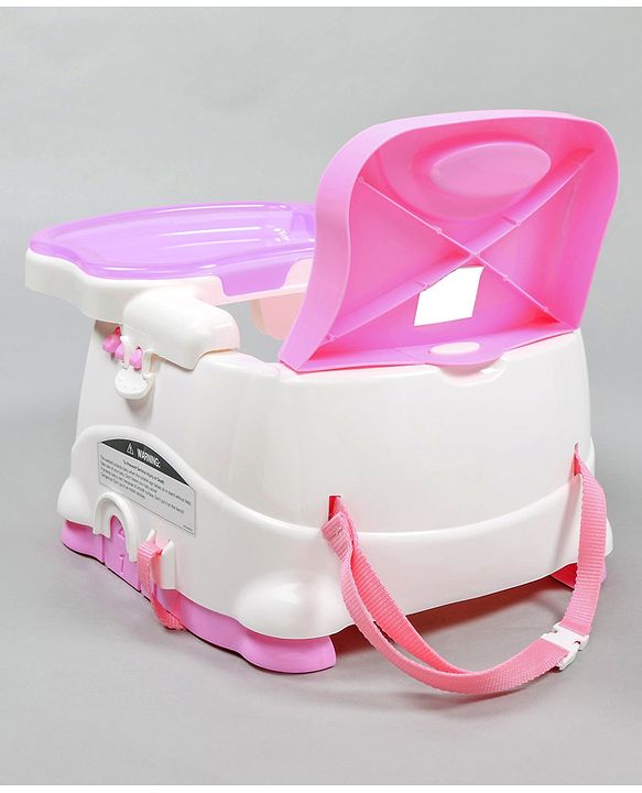Babyhug 2 in 1 Feeding Chair & Booster Seat - Pink| Easy to Install| Safety Harness| Adjustable Double Food Tray| Durable Sturdy Material| Adjustable Height