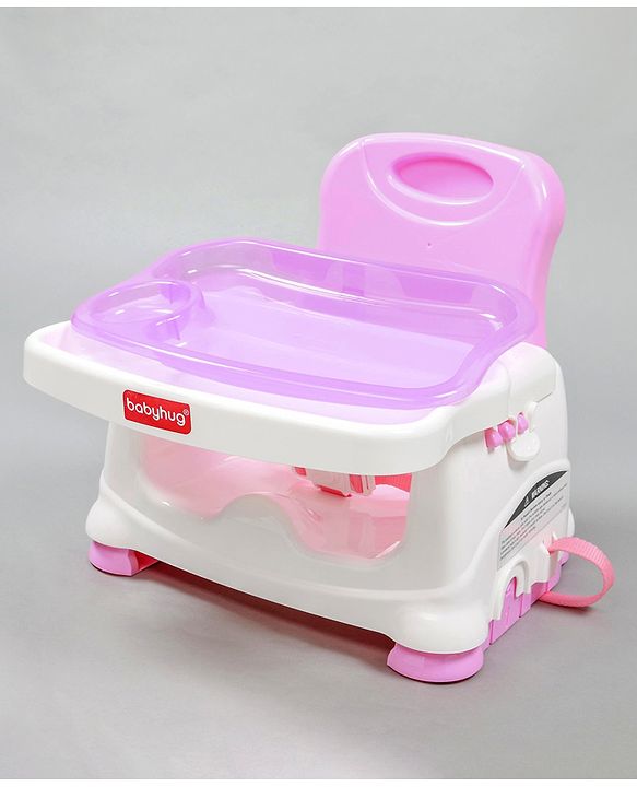 Babyhug 2 in 1 Feeding Chair & Booster Seat - Pink| Easy to Install| Safety Harness| Adjustable Double Food Tray| Durable Sturdy Material| Adjustable Height