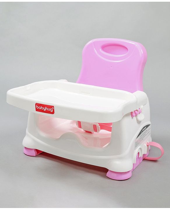 Babyhug 2 in 1 Feeding Chair & Booster Seat - Pink| Easy to Install| Safety Harness| Adjustable Double Food Tray| Durable Sturdy Material| Adjustable Height