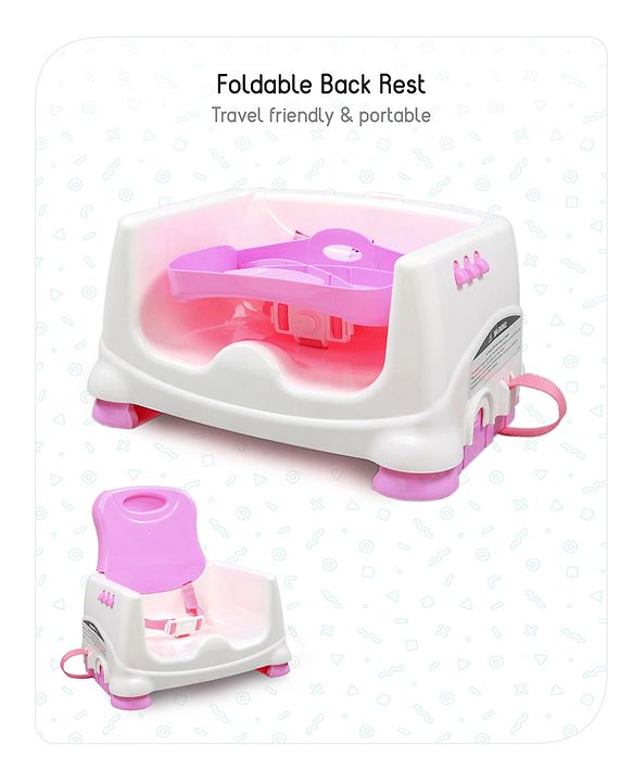 Babyhug 2 in 1 Feeding Chair & Booster Seat - Pink| Easy to Install| Safety Harness| Adjustable Double Food Tray| Durable Sturdy Material| Adjustable Height