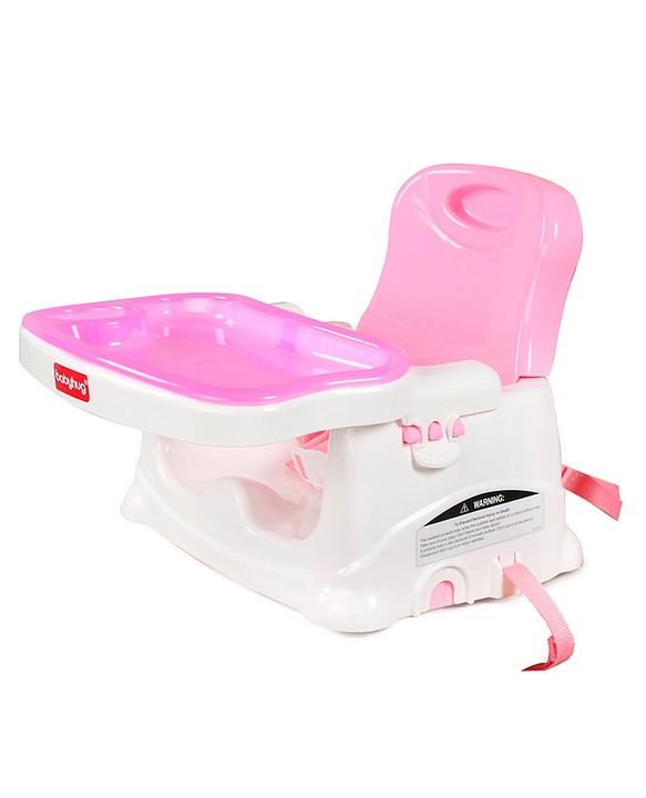 Babyhug 2 in 1 Feeding Chair & Booster Seat - Pink| Easy to Install| Safety Harness| Adjustable Double Food Tray| Durable Sturdy Material| Adjustable Height