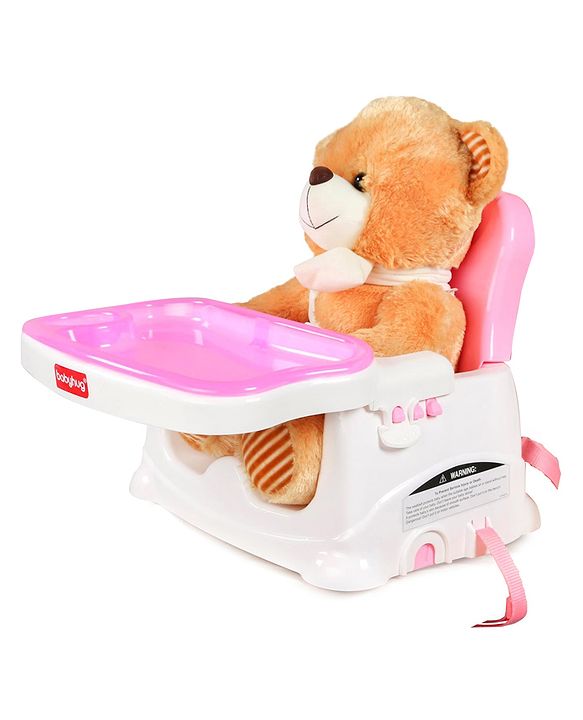 Babyhug 2 in 1 Feeding Chair & Booster Seat - Pink| Easy to Install| Safety Harness| Adjustable Double Food Tray| Durable Sturdy Material| Adjustable Height