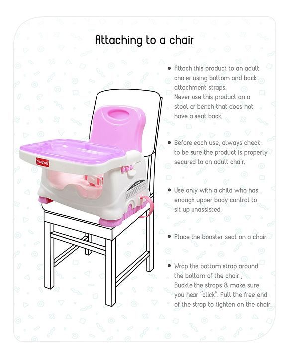 Babyhug 2 in 1 Feeding Chair & Booster Seat - Pink| Easy to Install| Safety Harness| Adjustable Double Food Tray| Durable Sturdy Material| Adjustable Height