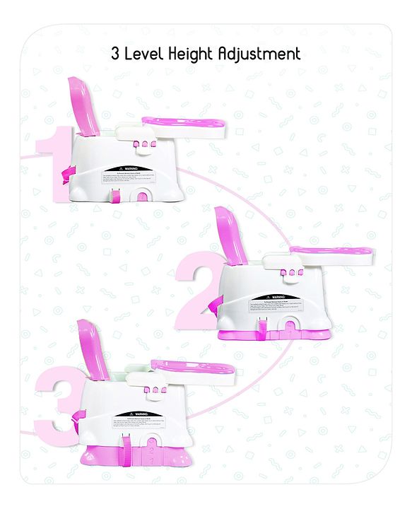 Babyhug 2 in 1 Feeding Chair & Booster Seat - Pink| Easy to Install| Safety Harness| Adjustable Double Food Tray| Durable Sturdy Material| Adjustable Height