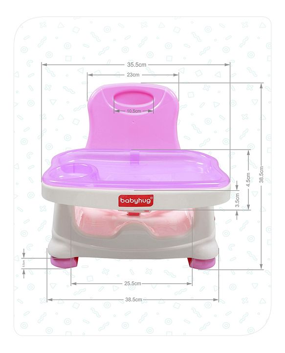 Babyhug 2 in 1 Feeding Chair & Booster Seat - Pink| Easy to Install| Safety Harness| Adjustable Double Food Tray| Durable Sturdy Material| Adjustable Height