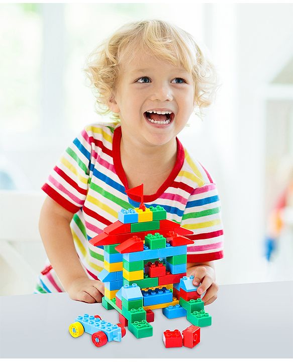 Babyhug Premium 72 Pcs Big Size Colorful Blocks| Toys Building and Construction Interlocking Jumbo Blocks with Big Building Storage Deluxe Bag | Educational and Learning Toy for Children| BIS Certified| Non-Toxic