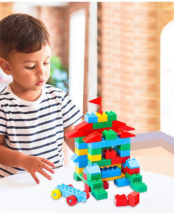 Babyhug Premium 72 Pcs Big Size Colorful Blocks| Toys Building and Construction Interlocking Jumbo Blocks with Big Building Storage Deluxe Bag | Educational and Learning Toy for Children| BIS Certified| Non-Toxic