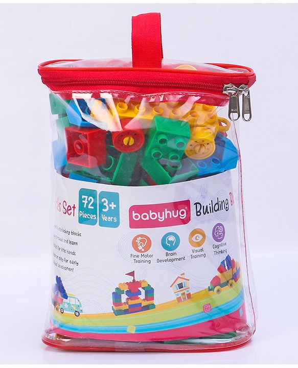 Babyhug Premium 72 Pcs Big Size Colorful Blocks| Toys Building and Construction Interlocking Jumbo Blocks with Big Building Storage Deluxe Bag | Educational and Learning Toy for Children| BIS Certified| Non-Toxic