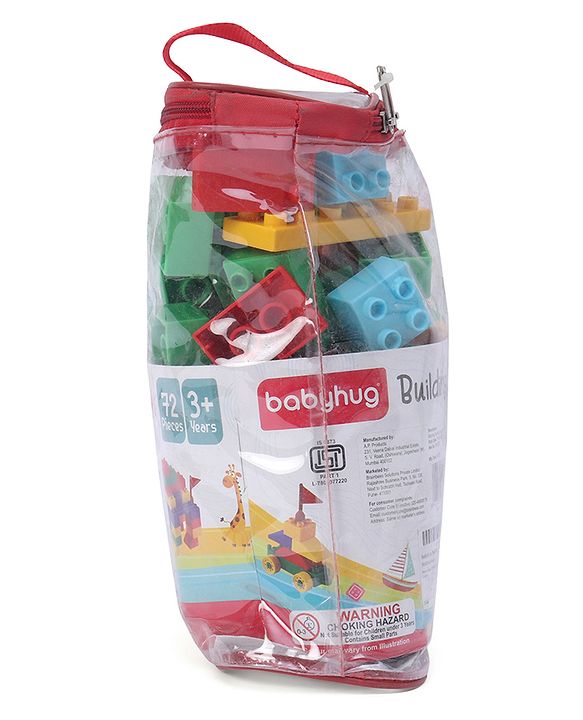Babyhug Premium 72 Pcs Big Size Colorful Blocks| Toys Building and Construction Interlocking Jumbo Blocks with Big Building Storage Deluxe Bag | Educational and Learning Toy for Children| BIS Certified| Non-Toxic