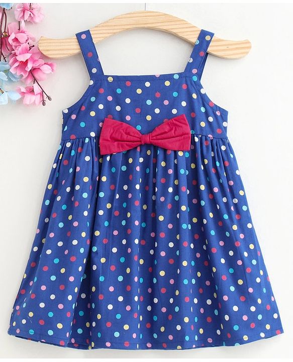 Babyhug Singlet Polka Dot Frock Bow Applique - Blue