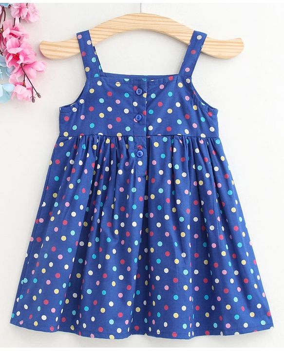 Babyhug Singlet Polka Dot Frock Bow Applique - Blue