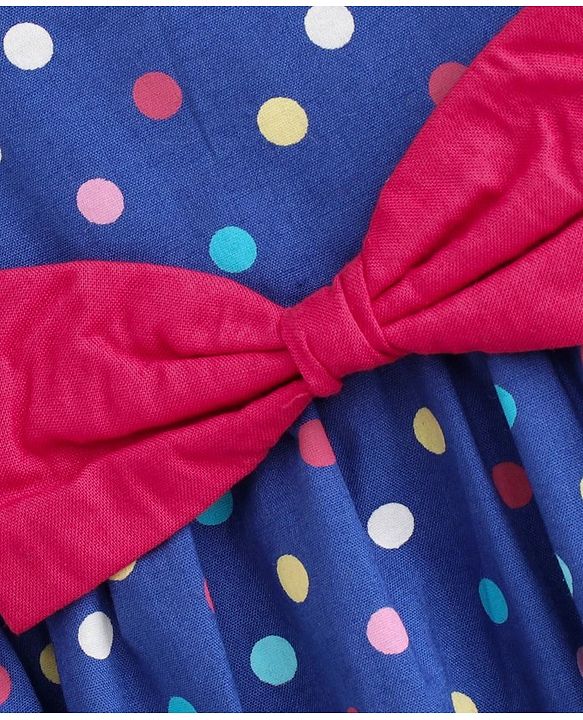 Babyhug Singlet Polka Dot Frock Bow Applique - Blue