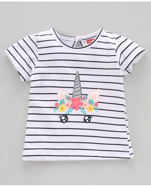 Babyhug Half Sleeves Biowashed Tees Unicorn Print Pack of 3 - Pink White
