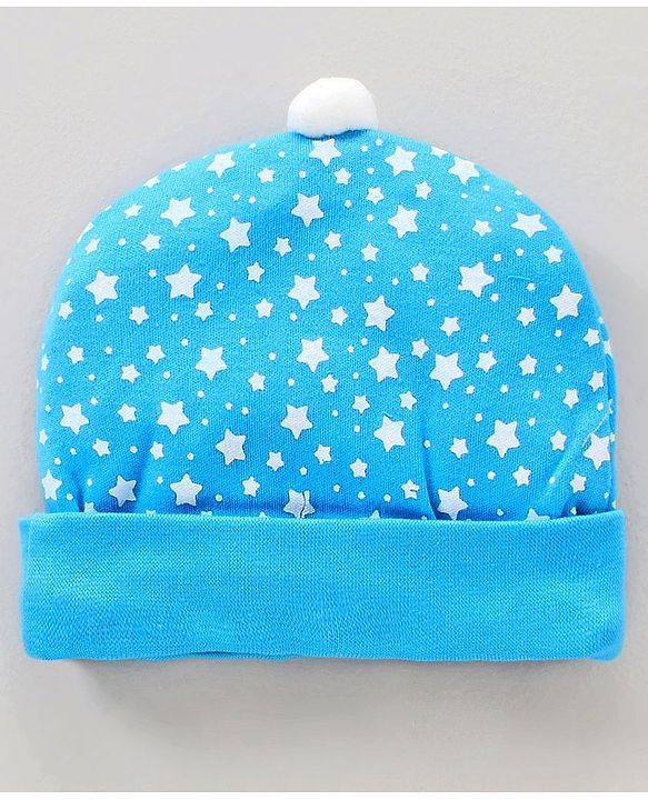Babyhug Cap Mittens and Booties Set Star Print Blue - Cap Diameter 11 cm