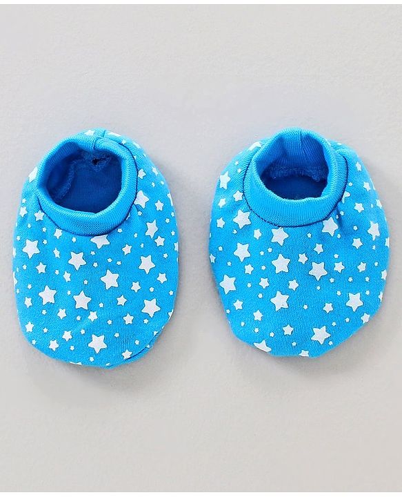 Babyhug Cap Mittens and Booties Set Star Print Blue - Cap Diameter 11 cm
