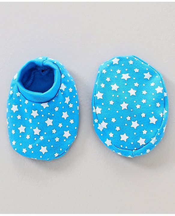 Babyhug Cap Mittens and Booties Set Star Print Blue - Cap Diameter 11 cm