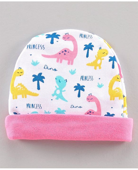 Babyhug Cap Mitten & Booties  Dino Print - Cap Diameter 10.5 cm