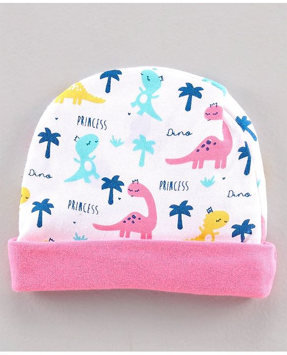 Babyhug Cap Mitten & Booties  Dino Print - Cap Diameter 10.5 cm