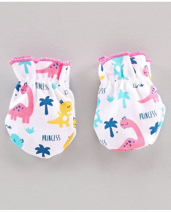 Babyhug Cap Mitten & Booties  Dino Print - Cap Diameter 10.5 cm