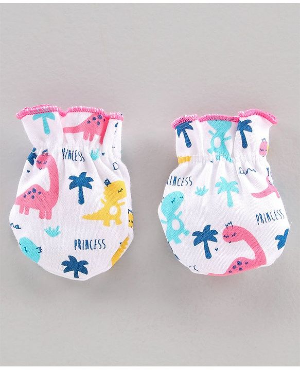 Babyhug Cap Mitten & Booties  Dino Print - Cap Diameter 10.5 cm