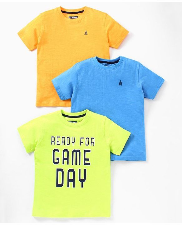 Pine Kids 100% Cotton & Bio wash Half Sleeves Tees Pack of 3 - Yellow Blue Green