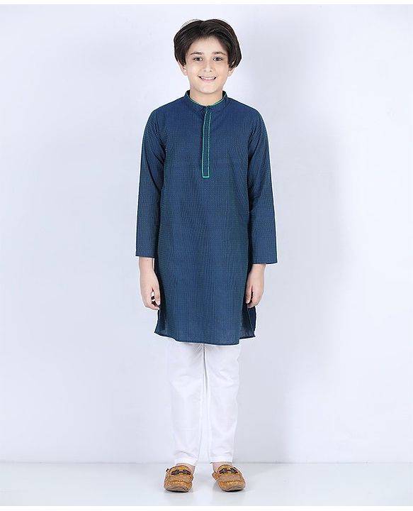 Pine Kids Full Sleeves Printed Kurta & Pajama - Blue