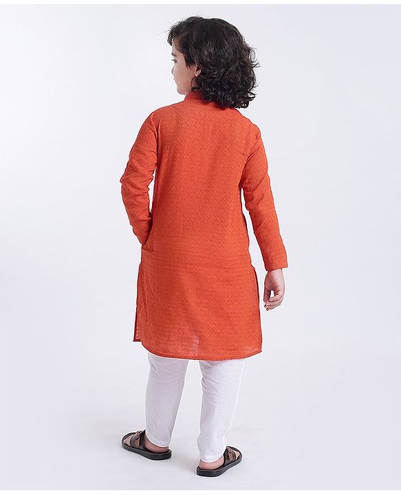 Pine Kids Full Sleeves Kurta With Embroidered Placket & Pyjama - Red White