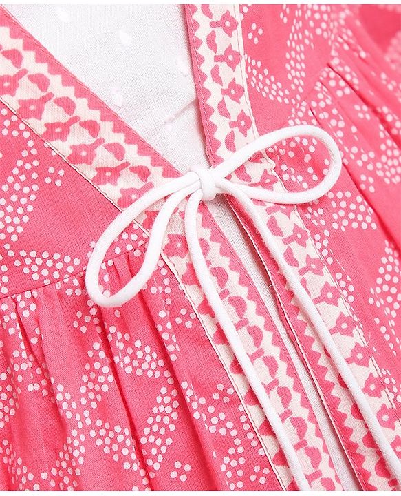 Pine Kids Printed Angarkha Top With Lehenga & Dupatta - Pink